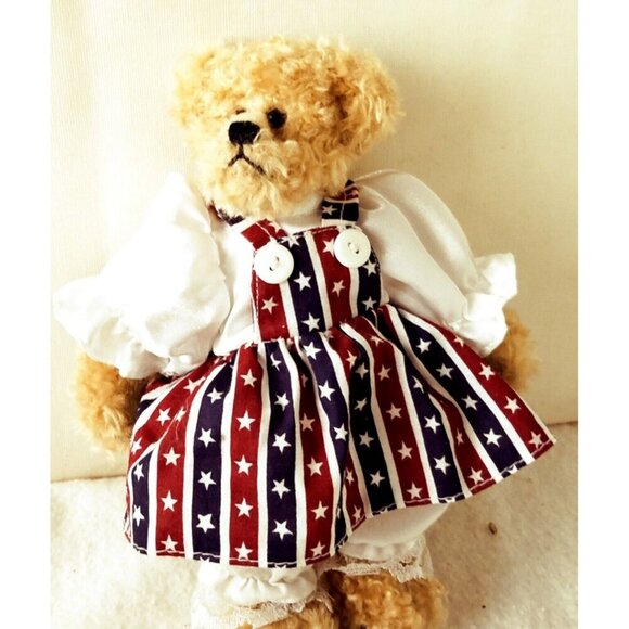 Unipak Ivory Teddy Bear 8.5" Plush 4th of July striped red white blue - Picture 1 of 11